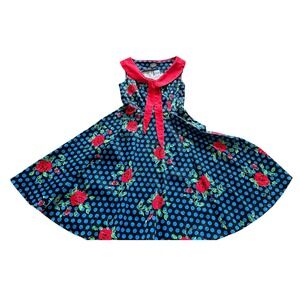 NWT VINTAGE Hearts‎ & Roses  Peter Pan Collar Cotton Dress Sz US6 Retro Pin-up